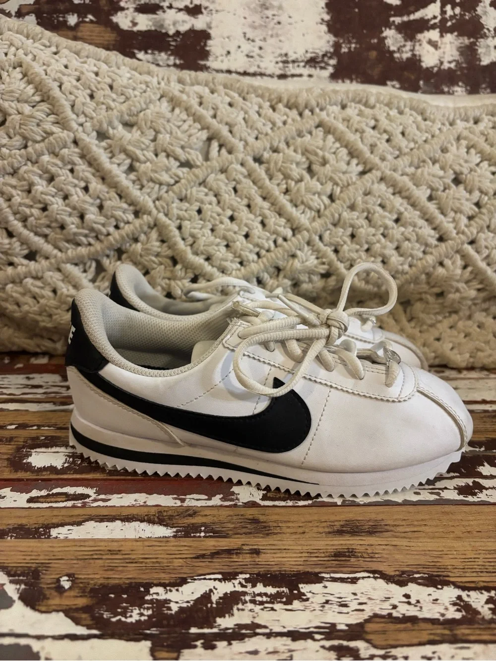 Nike White and Black Cortez-Style Low Top Sneakers